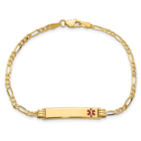 14K Yellow Gold Medical Red Enamel Figaro ID Bracelet