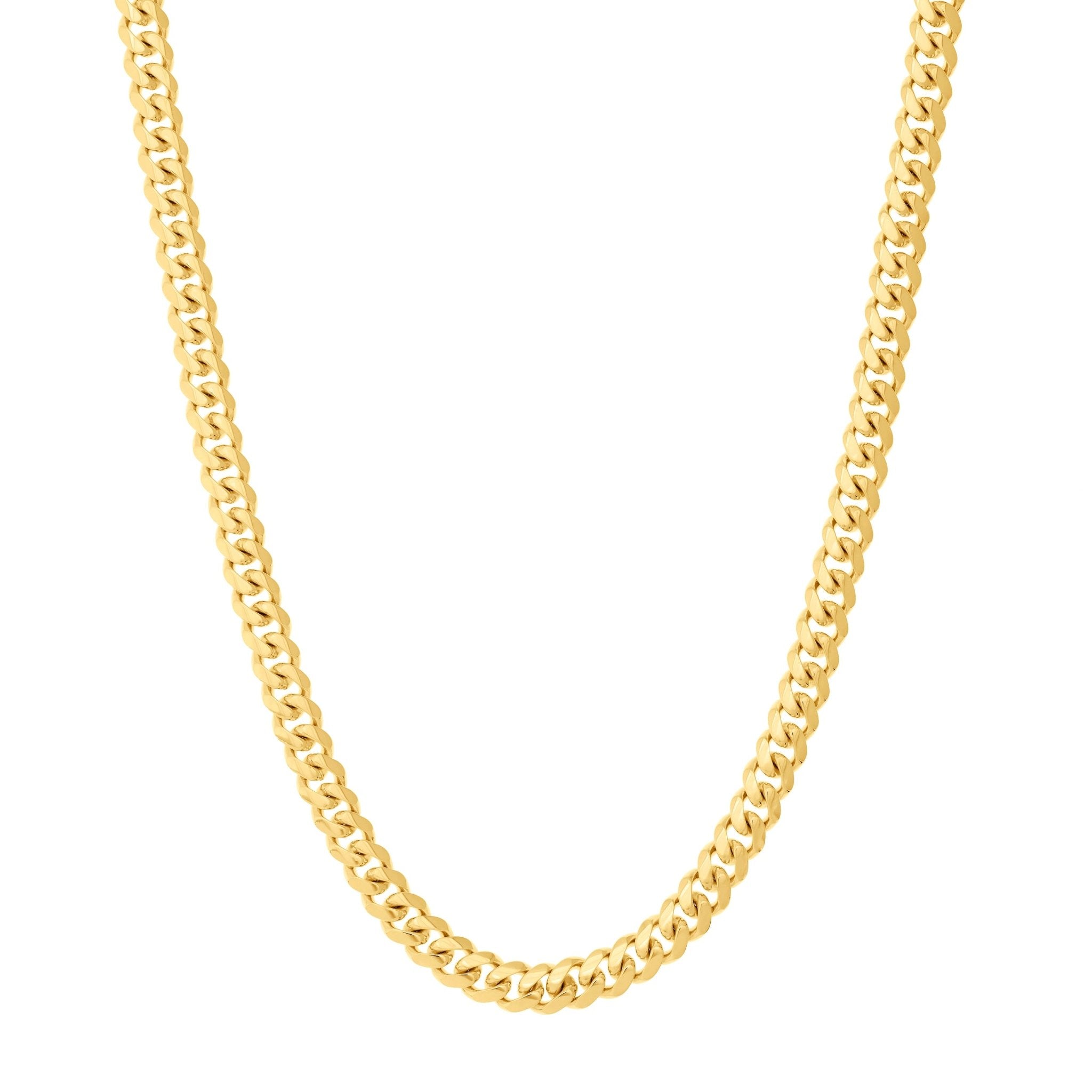 14k Yellow Gold Miami Cuban Link Chain Necklace, Width 11mm - JewelryAffairs