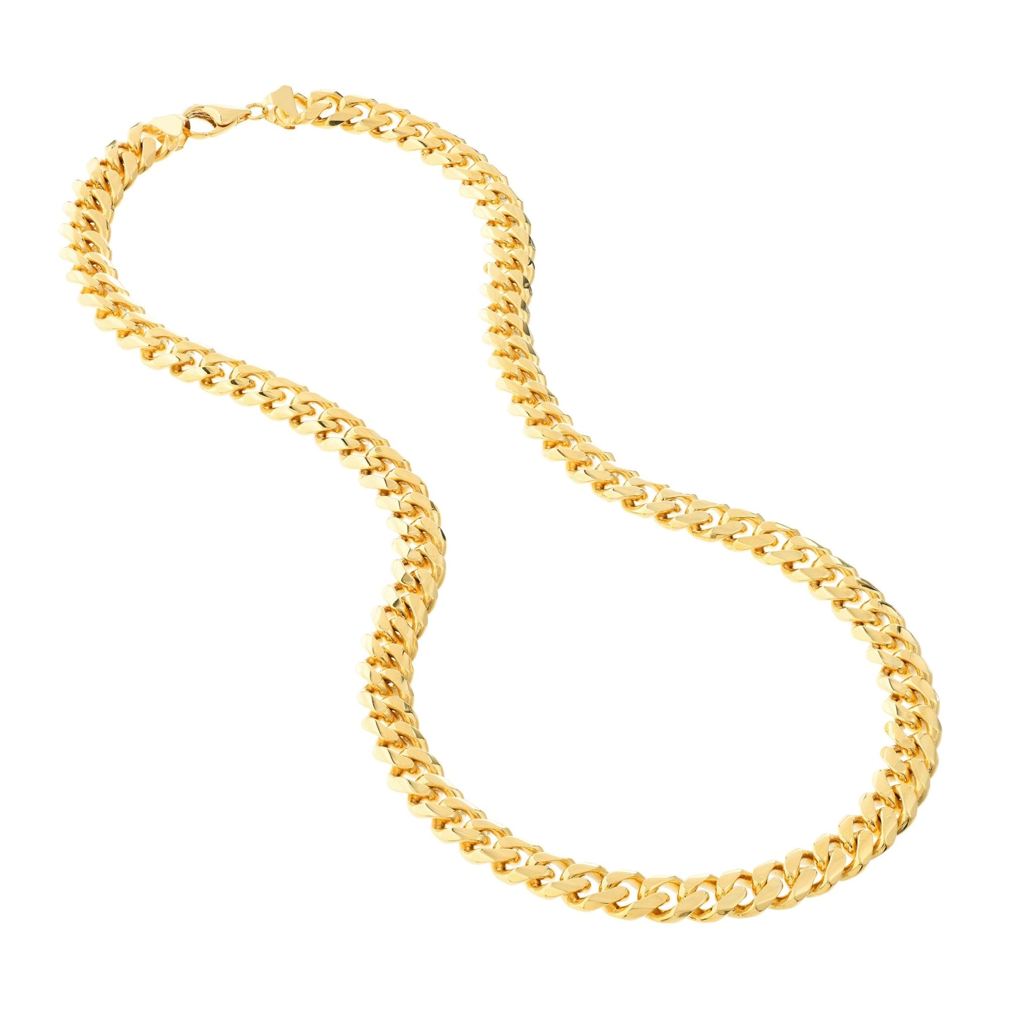 14k Yellow Gold Miami Cuban Link Chain Necklace, Width 11mm - JewelryAffairs