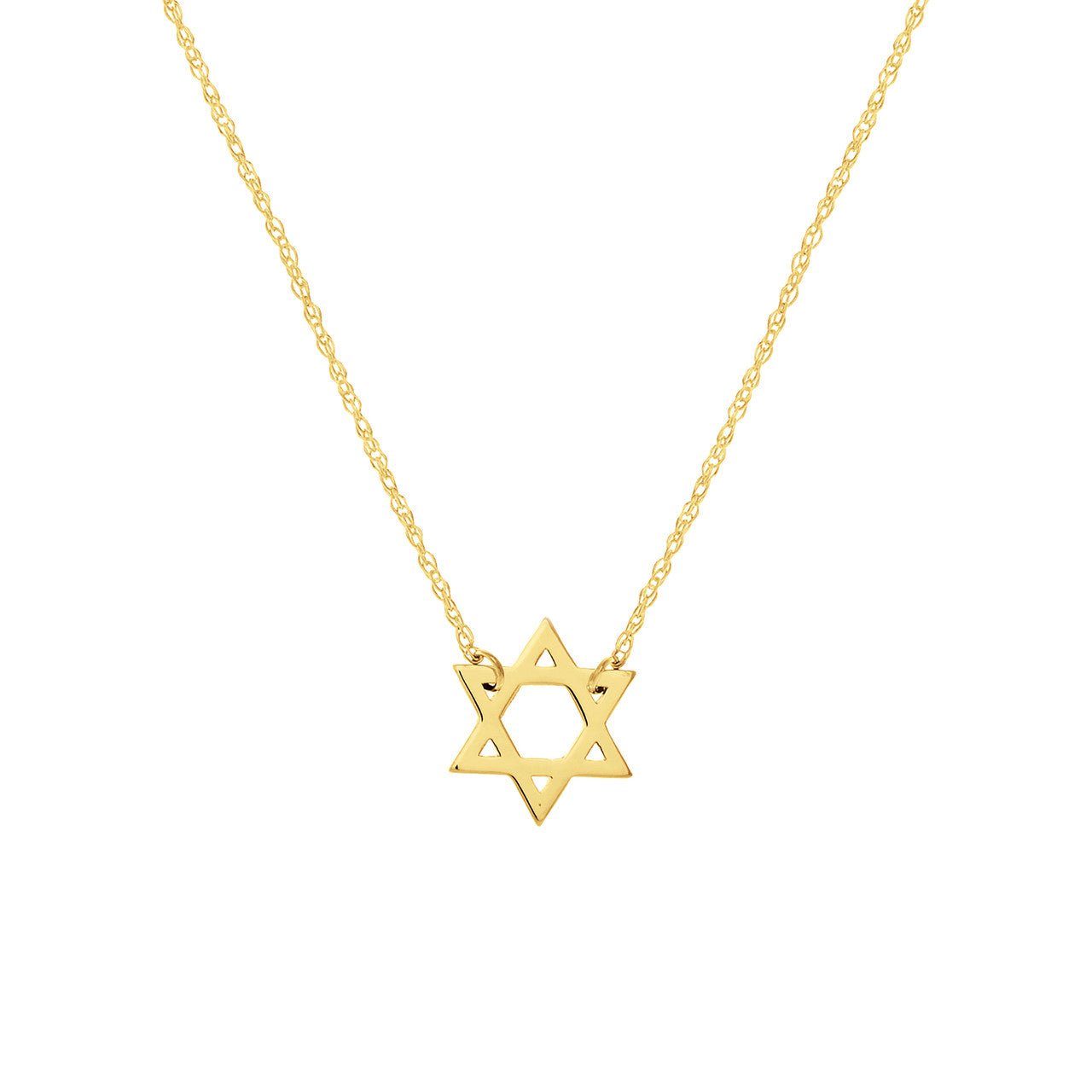 14k Yellow Gold Mini Star Of David Pendant Adjustable Necklace, 16" to 18"