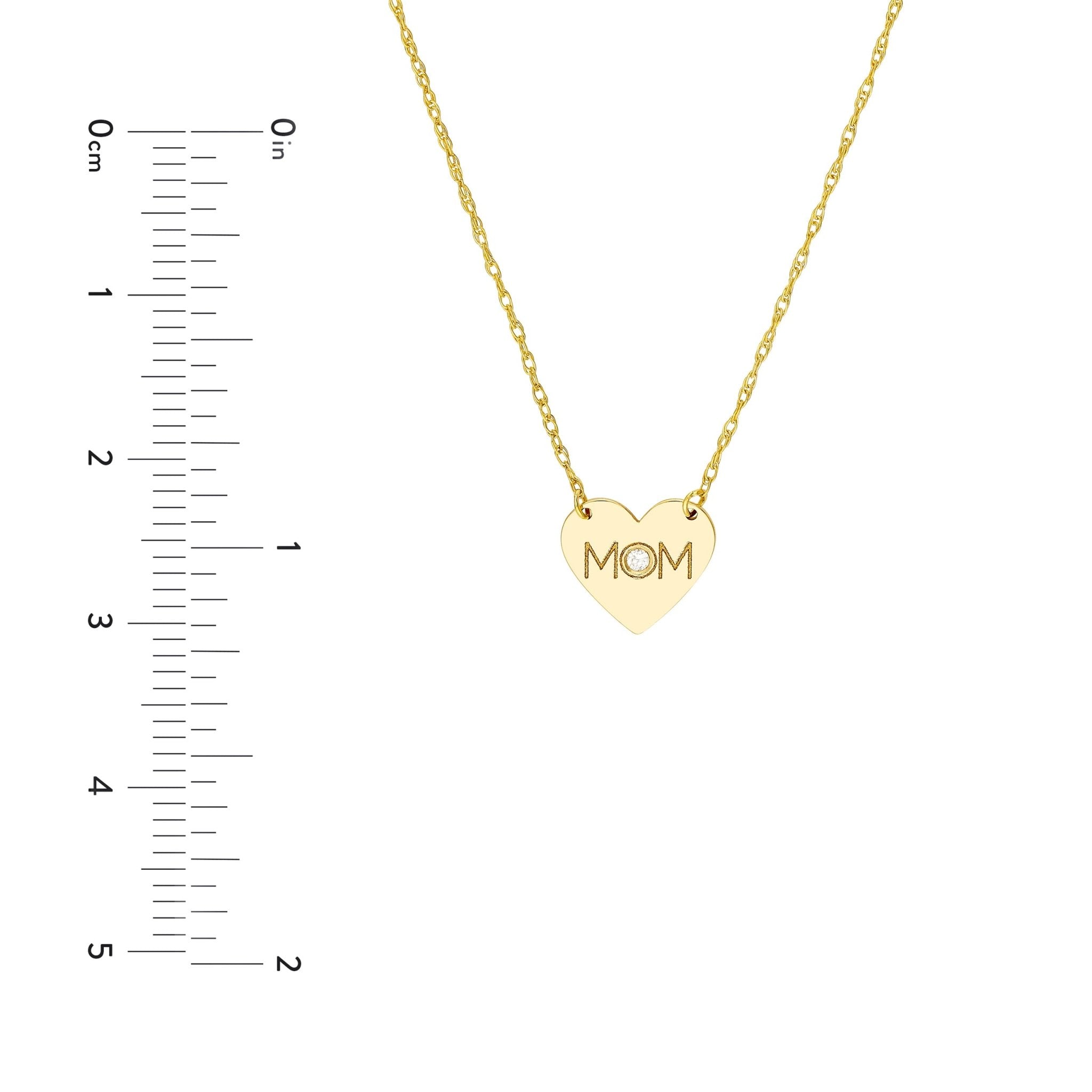 14k Yellow Gold MOM Heart with Diamond Necklace 18 Inches - JewelryAffairs