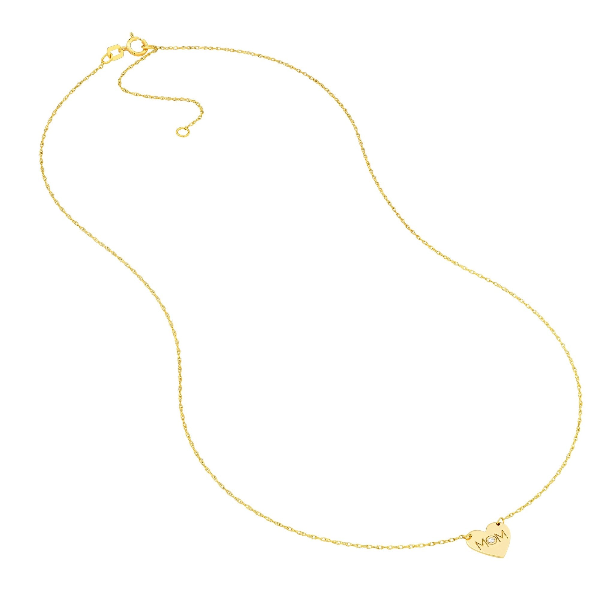 14k Yellow Gold MOM Heart with Diamond Necklace 18 Inches - JewelryAffairs