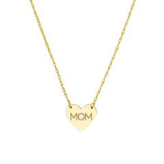 14k Yellow Gold MOM Heart with Diamond Necklace 18 Inches - JewelryAffairs