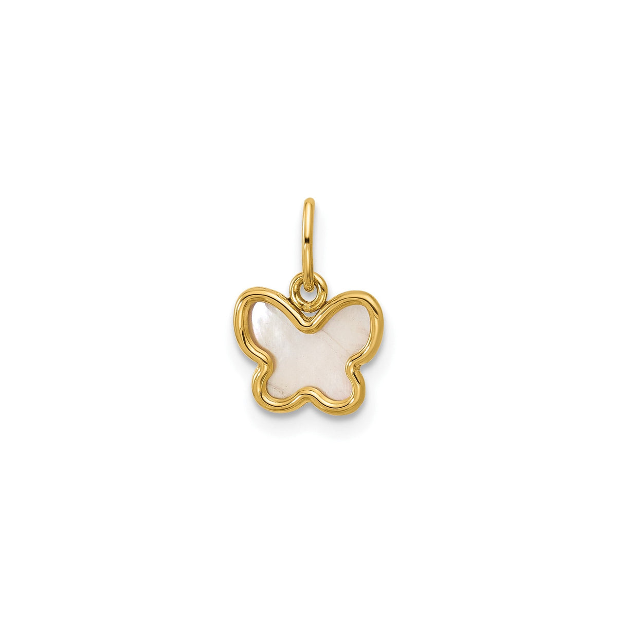 14K Yellow Gold Mother of Pearl Butterfly Pendant Charm, 13x9mm