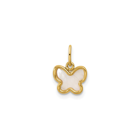 14K Yellow Gold Mother of Pearl Butterfly Pendant Charm, 13x9mm
