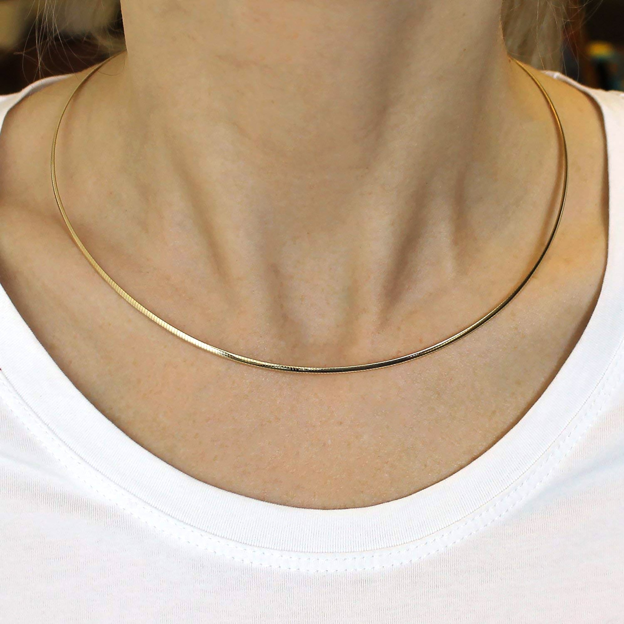 14k Yellow Gold Omega Chain Chocker Necklace, 2mm - JewelryAffairs