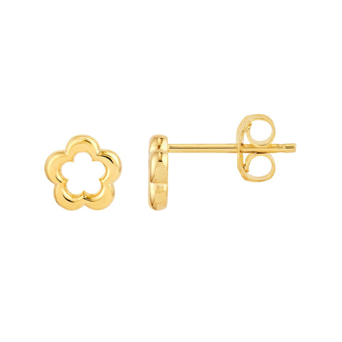 14k Yellow Gold Open Flower Stud Earrings, 6mm