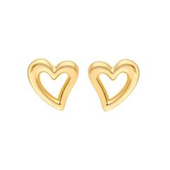 14K Yellow Gold Open Heart Stud Earrings, 6mm