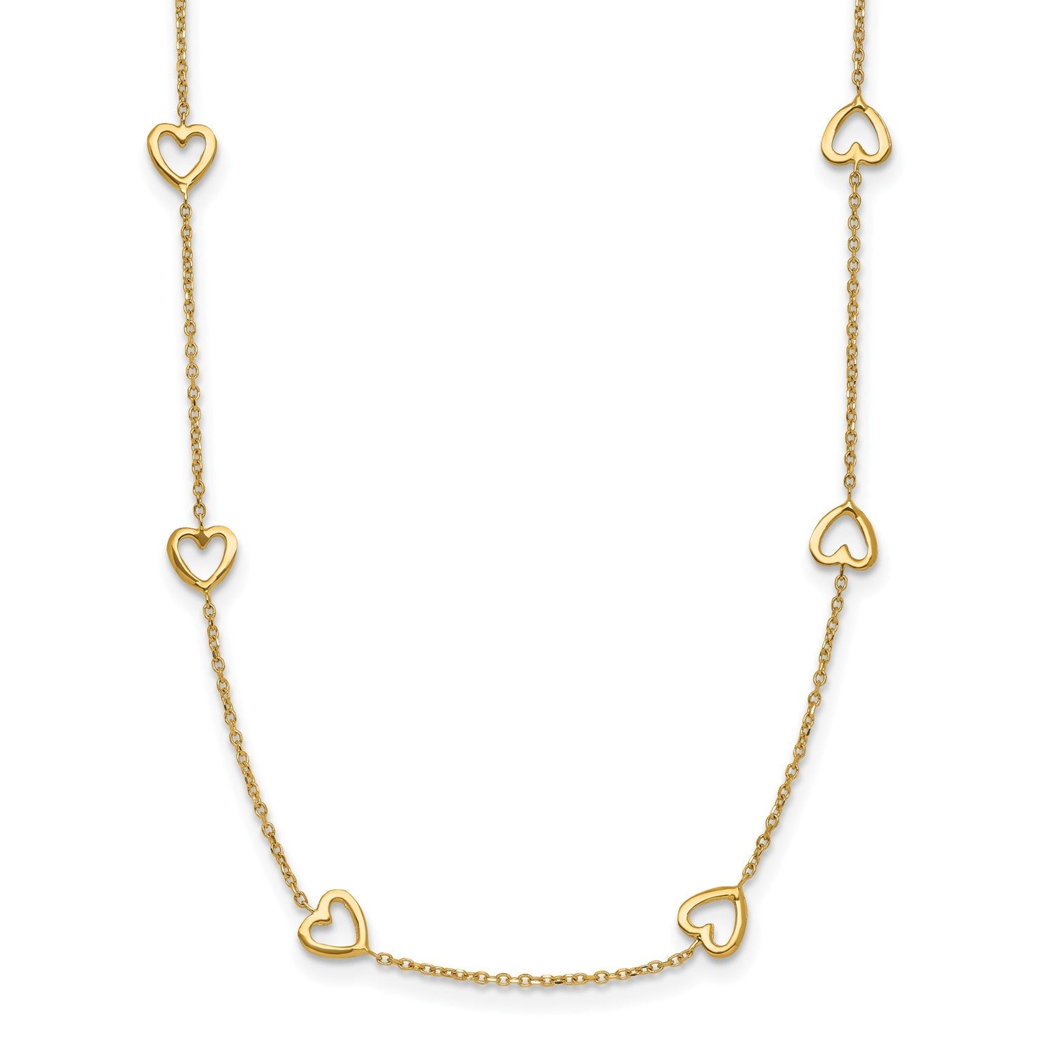 14k Yellow Gold Open Hearts Pendant Station Necklace
