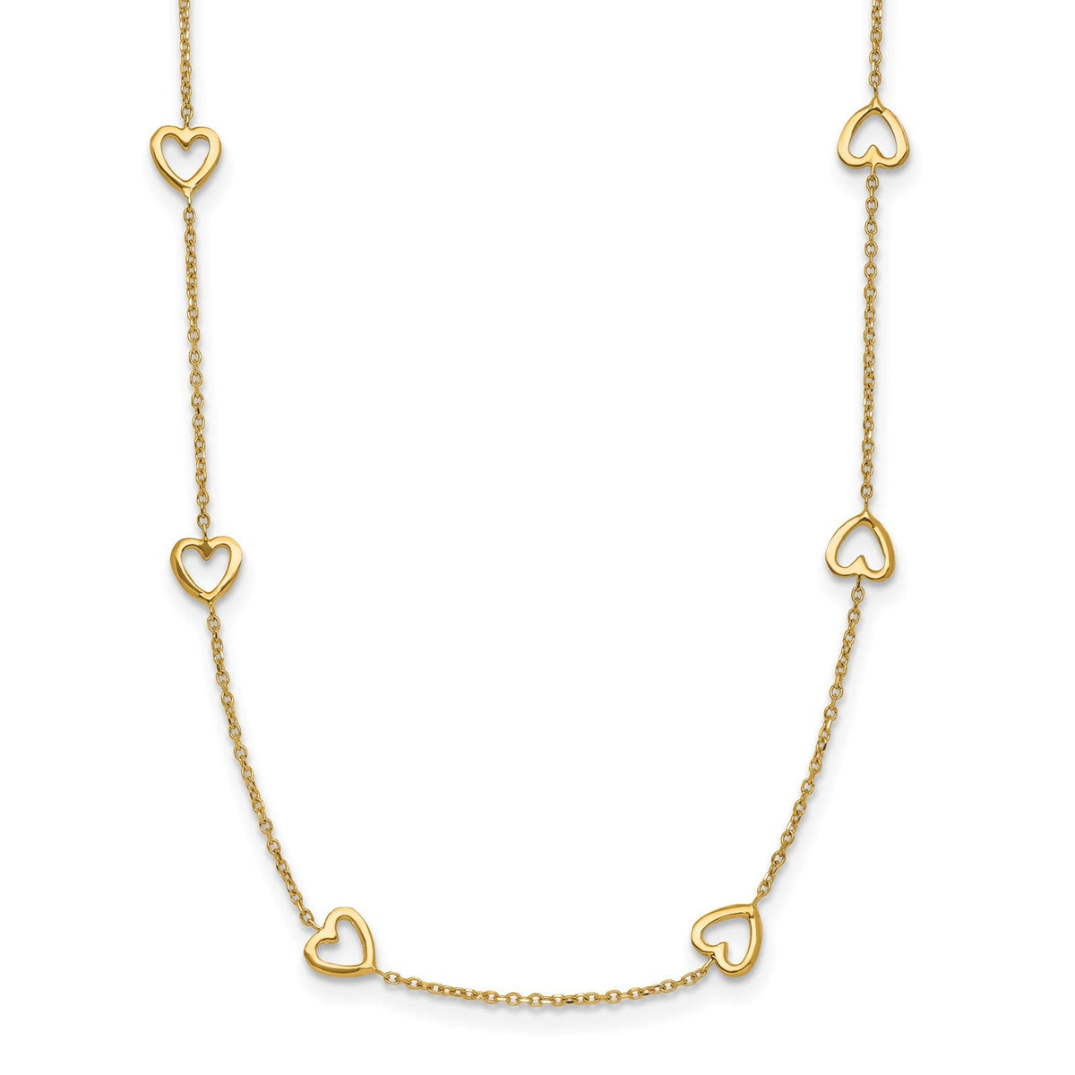 14k Yellow Gold Open Hearts Pendant Station Necklace