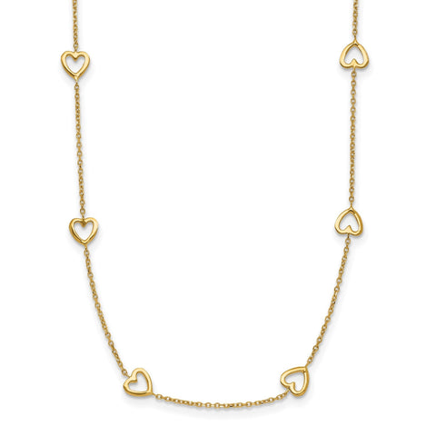 14k Yellow Gold Open Hearts Pendant Station Necklace