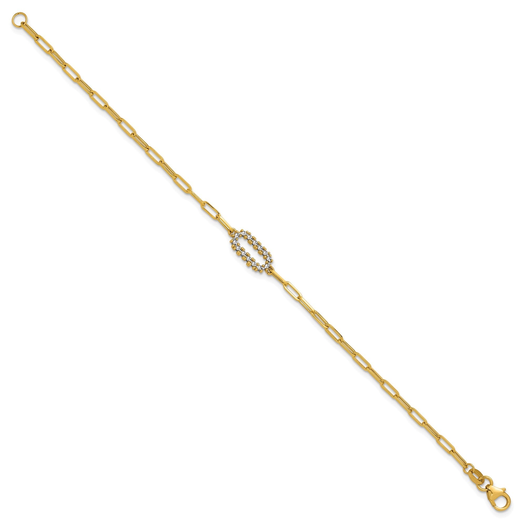 3. Stunning 14K Yellow Gold Paperclip Bracelet with Diamond Cut Design, 7 Inch Length