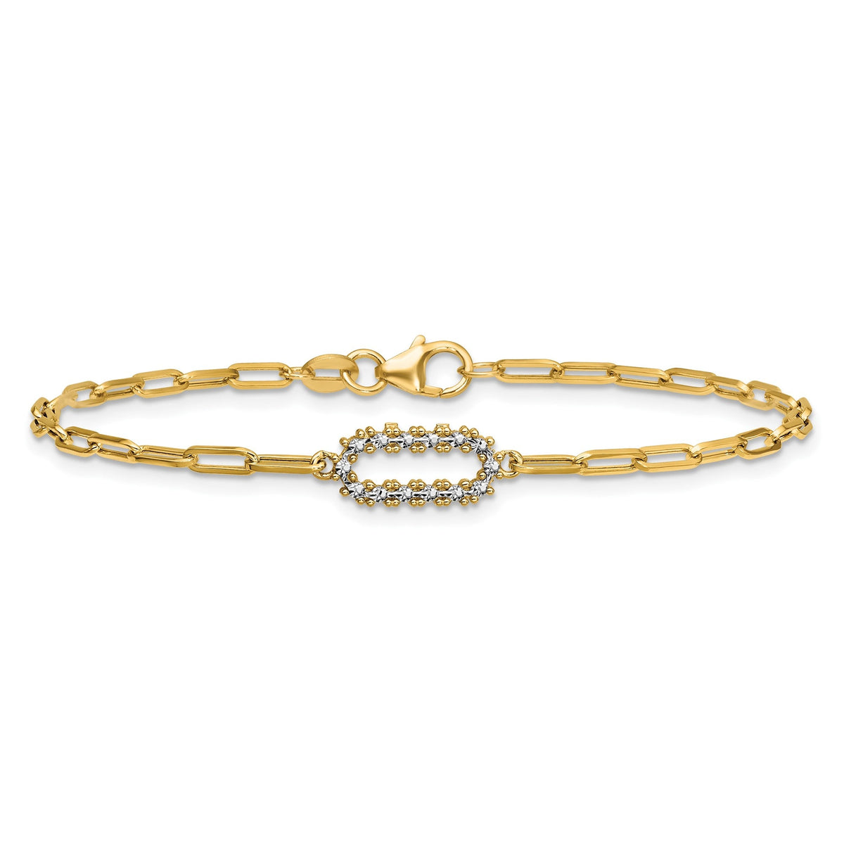 3. Stunning 14K Yellow Gold Paperclip Bracelet with Diamond Cut Design, 7 Inch Length