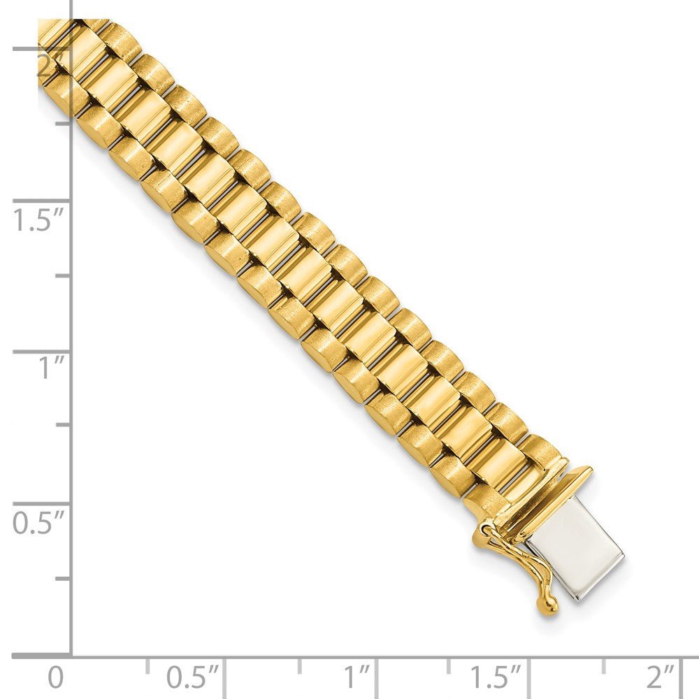14k Yellow Gold Polished and Satin Mens Rolex Style Link Bracelet 8 Inch
