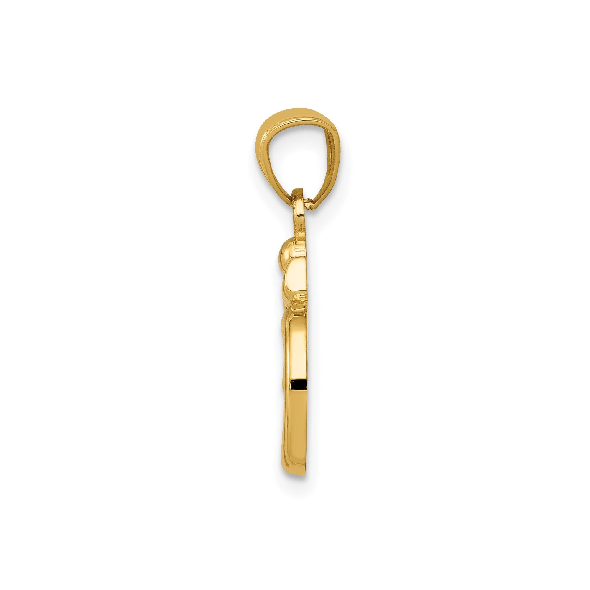 14k Yellow Gold Polished Om Symbol Pendant, 0.5 Inch Diameter