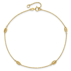 14K Yellow Gold Polished Oval Charm Anklet, 9 inch + 1 inch Extension - JewelryAffairs