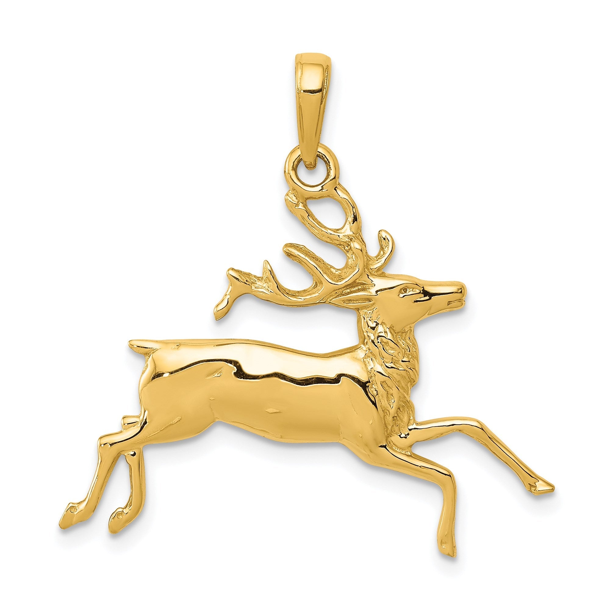 14k Yellow Gold Polished Running Deer Pendant, 29x29mm - JewelryAffairs