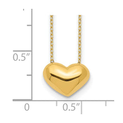 14k Yellow Gold Puffed Heart Pendant Necklace, 18 inch - JewelryAffairs