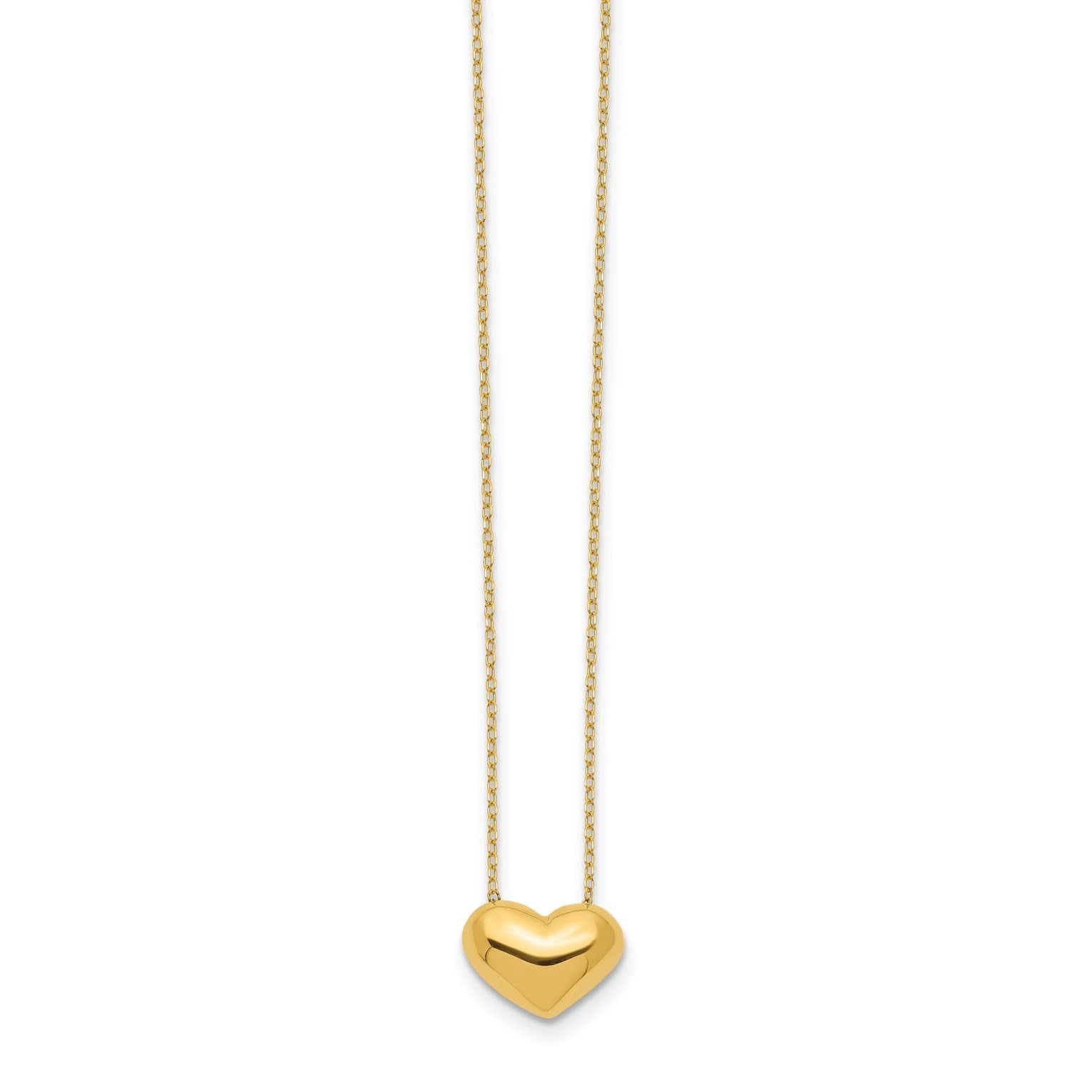 14k Yellow Gold Puffed Heart Pendant Necklace, 18 inch - JewelryAffairs