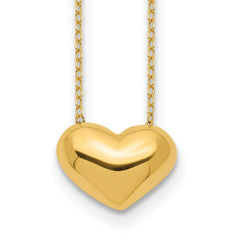 14k Yellow Gold Puffed Heart Pendant Necklace, 18 inch - JewelryAffairs