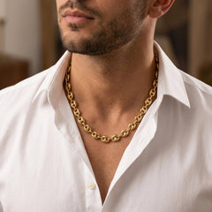 14k Yellow Gold Puffed Mariner Link Chain Necklace, 7mm