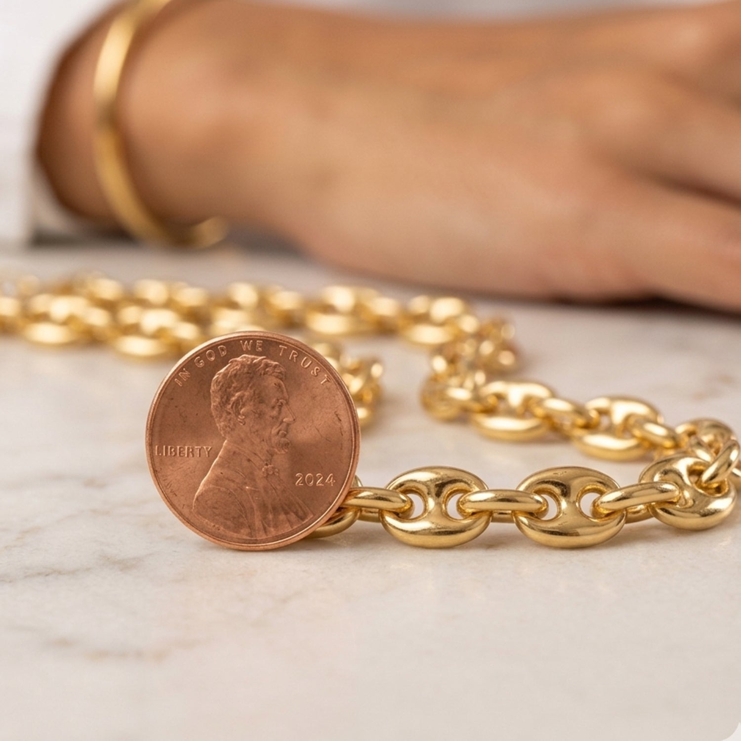 14k Yellow Gold Puffed Mariner Link Chain Necklace, 7mm