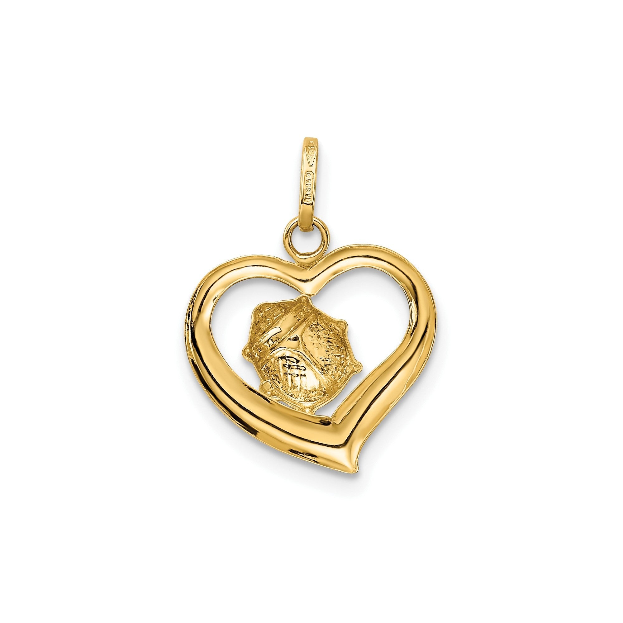 14k Yellow Gold Red and Black Enameled Ladybug in Heart Charm Pendant, 18mm - JewelryAffairs