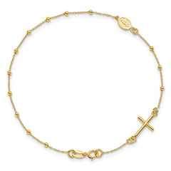 14K Yellow Gold Religious Cross and Rosary Beaded Bracelet, 7.5 inches