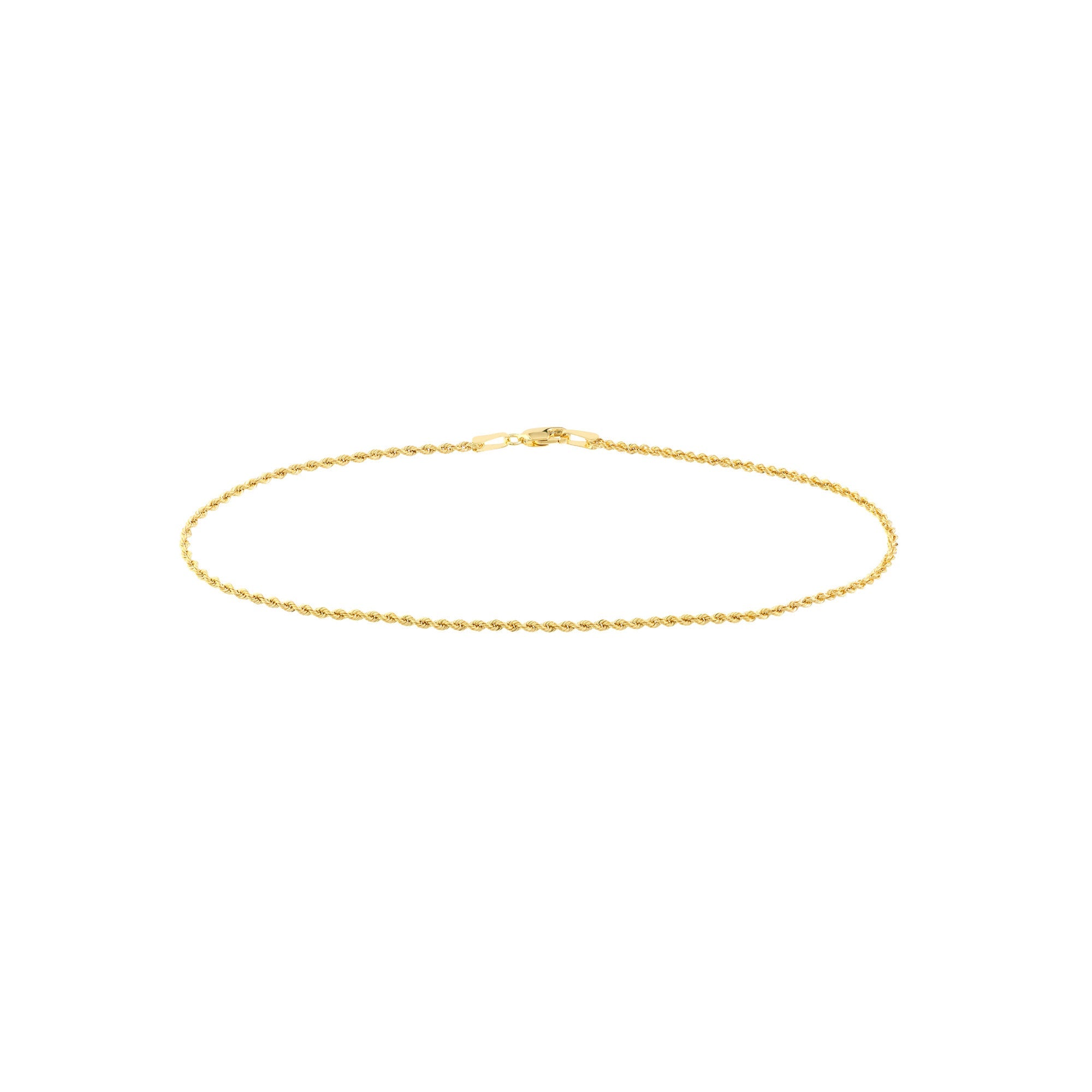 14K Yellow Gold Rope Chain Anklet, 1.8mm, 10 Inch, Lobster Lock