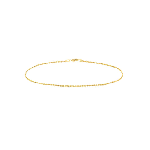 14K Yellow Gold Rope Chain Anklet, 1.8mm, 10 Inch, Lobster Lock
