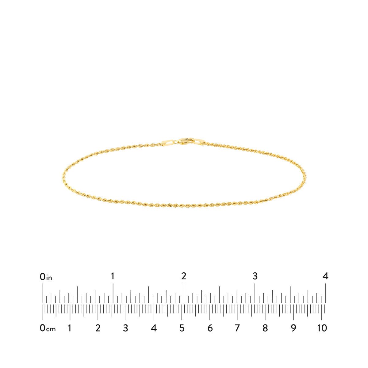 14K Yellow Gold Rope Chain Anklet, 1.8mm, 10 Inch, Lobster Lock