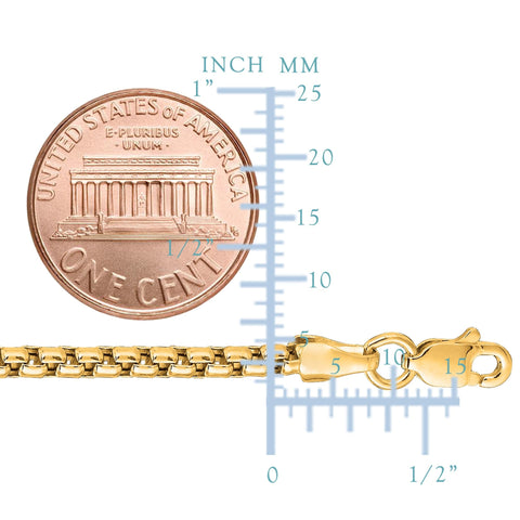 14k Yellow Gold Round Box Chain Necklace, 2.1mm