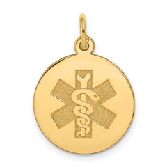 14k Yellow Gold Round Disc Medical Alert Pendant, 22mm
