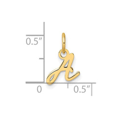 14K Yellow Gold Script Alphabet Initial Letter Charm Pendant, 14mm