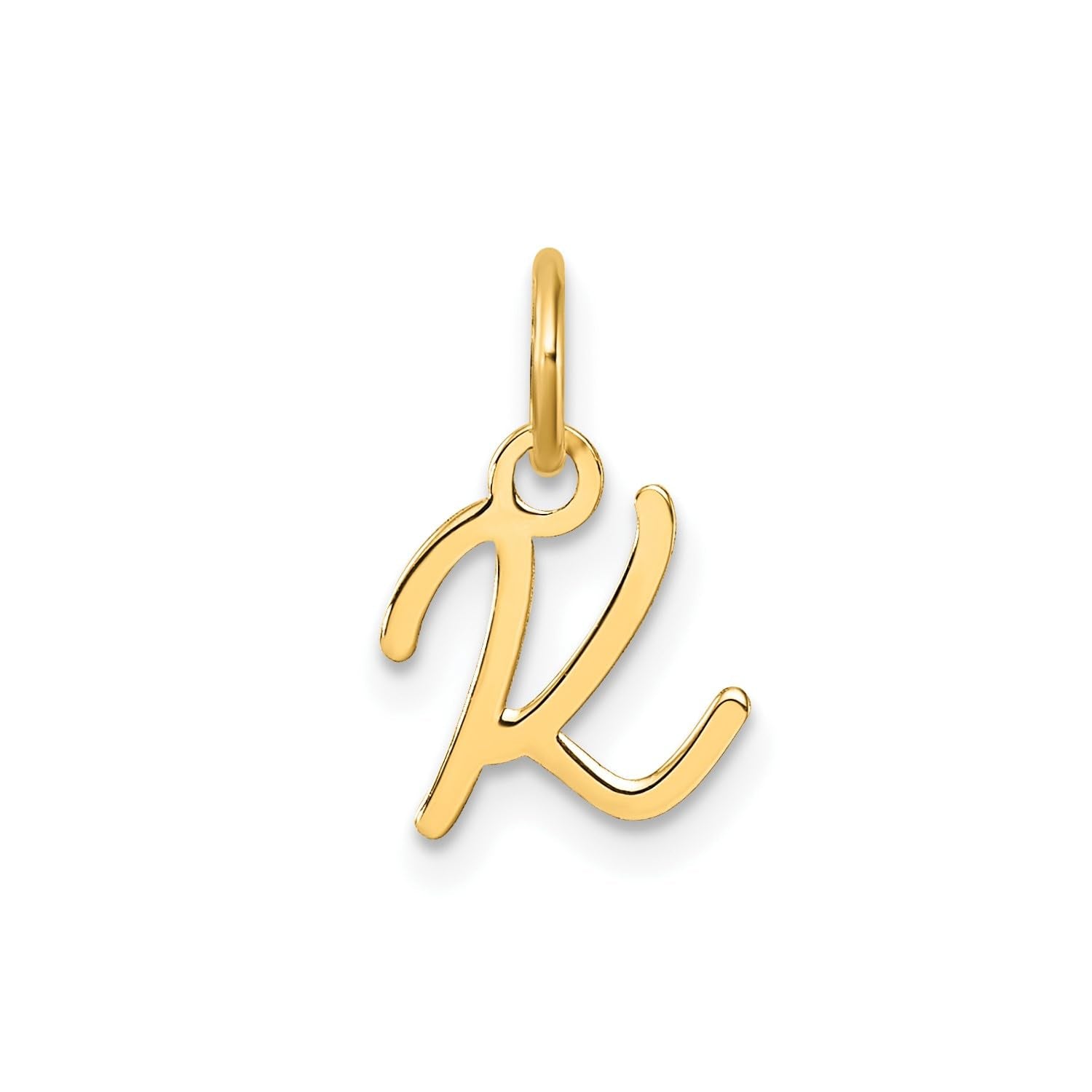 14K Yellow Gold Script Alphabet Initial Letter Charm Pendant, 14mm