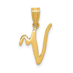 14K Yellow Gold Script Font Initial Monogram Pendant, 13mm