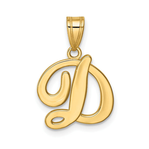 14K Yellow Gold Script Font Initial Monogram Pendant, 13mm