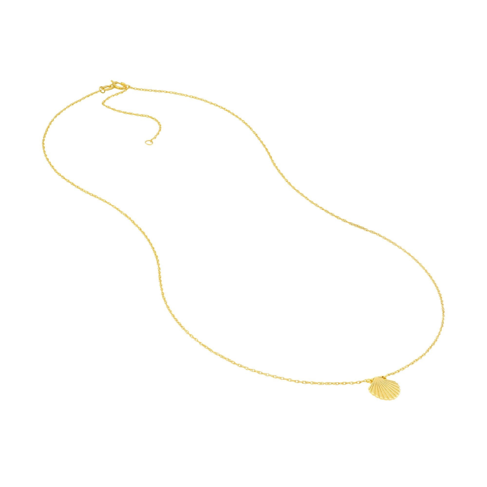 14k Yellow Gold Seashell Pendant Adjustable Necklace, 16"to 18"