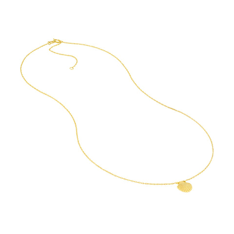14k Yellow Gold Seashell Pendant Adjustable Necklace, 16"to 18"