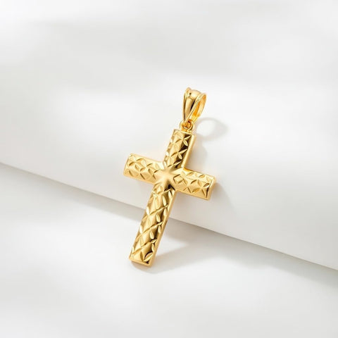 14k Yellow Gold Shiny Diamond Cut Fancy Cross Pendant 15x30 mm