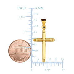 14k Yellow Gold Shiny Round Tube Cross Pendant