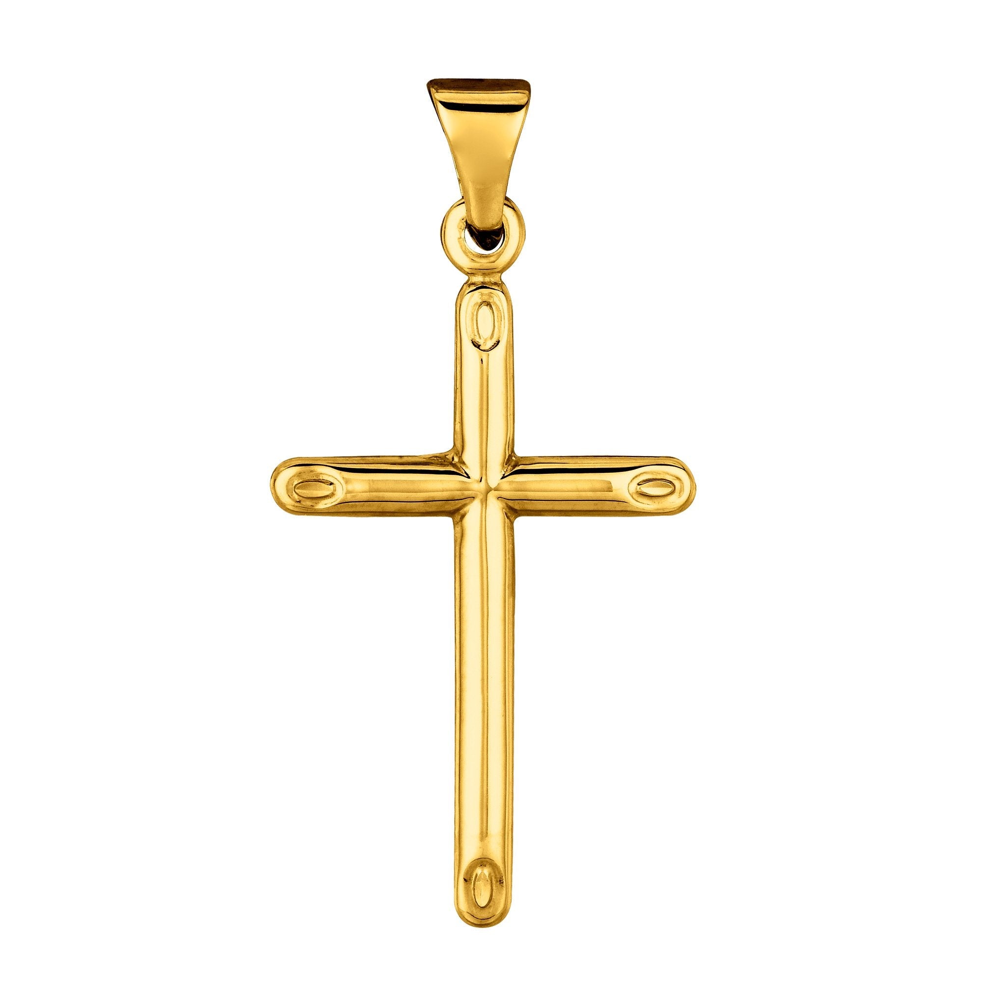 14k Yellow Gold Shiny Round Tube Cross Pendant