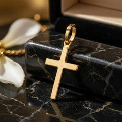14k Yellow Gold Shiny Square Flat Style Cross Pendant