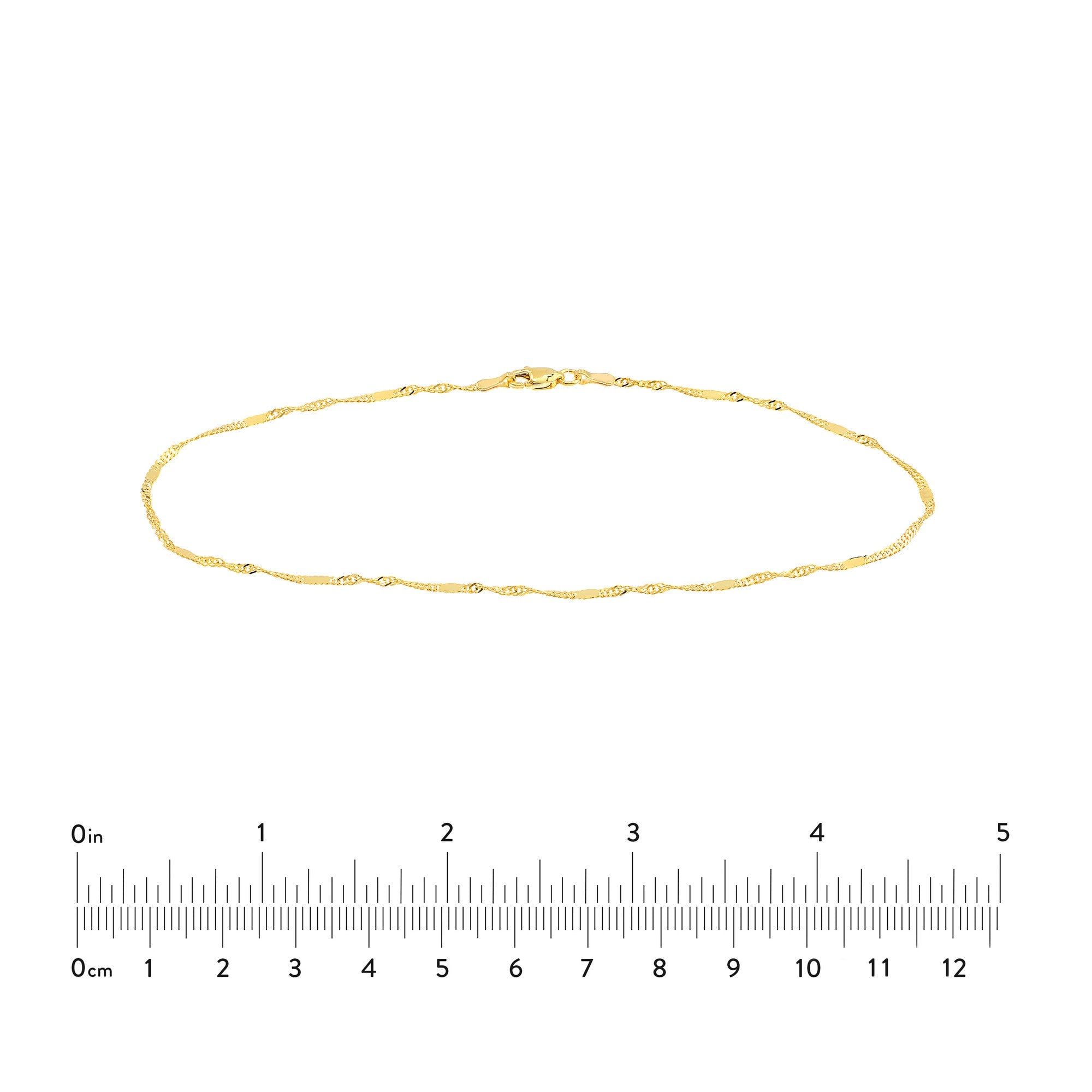 14k Yellow Gold Singapore Flat Saturn Chain Anklet, 10"