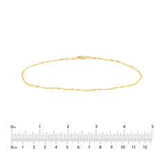 14k Yellow Gold Singapore Flat Saturn Chain Anklet, 10"