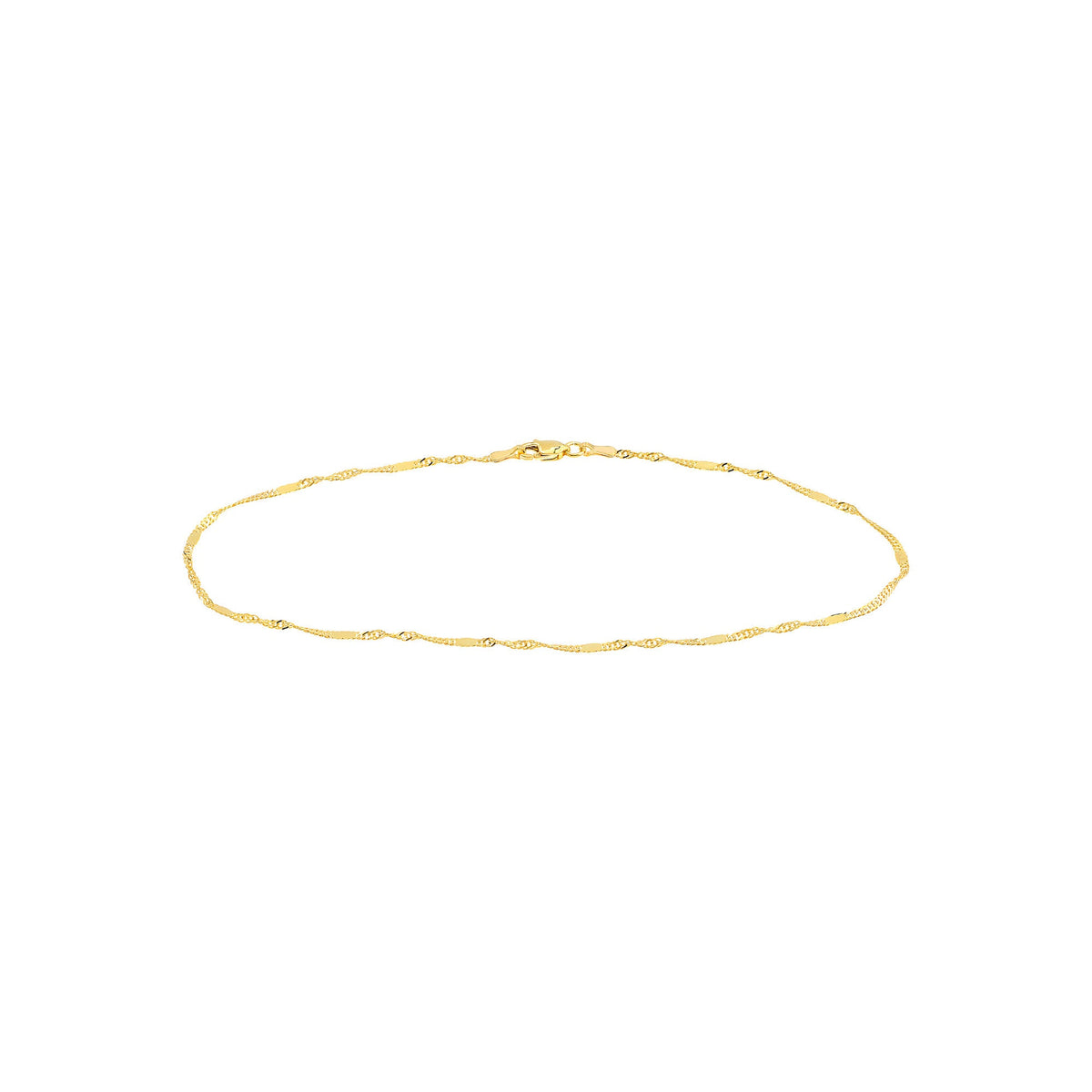 14k Yellow Gold Singapore Flat Saturn Chain Anklet, 10"