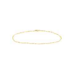 14k Yellow Gold Singapore Flat Saturn Chain Anklet, 10"