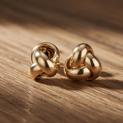 14k Yellow Gold Single Row Love Knot Stud Earrings, 9mm