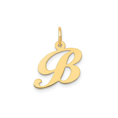 14K Yellow Gold Small Fancy Script Letter Initial Charm Pendant, 12x15mm