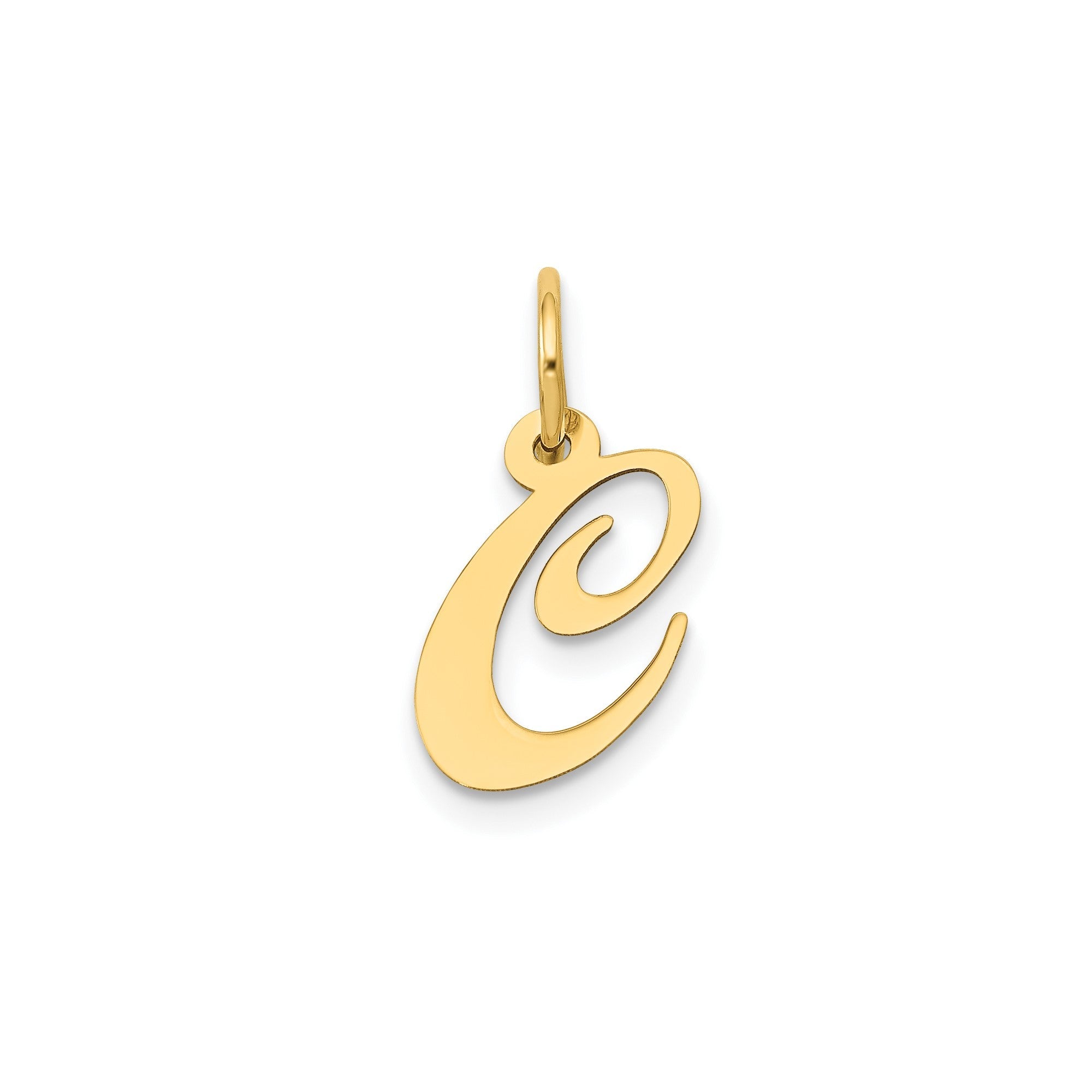 14K Yellow Gold Small Fancy Script Letter Initial Charm Pendant, 12x15mm